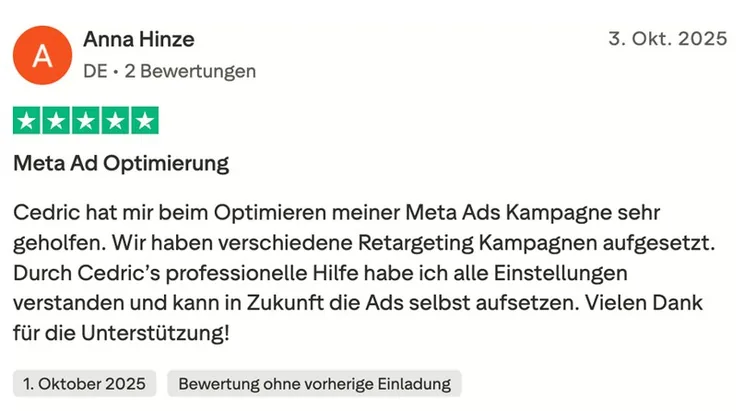 5-Sterne Trustpilot Bewertung: Anna Hinze