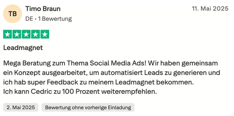 5-Sterne Trustpilot Bewertung: Trustpilot Bewertung
