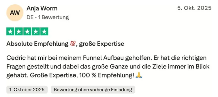 5-Sterne Trustpilot Bewertung: Trustpilot Bewertung