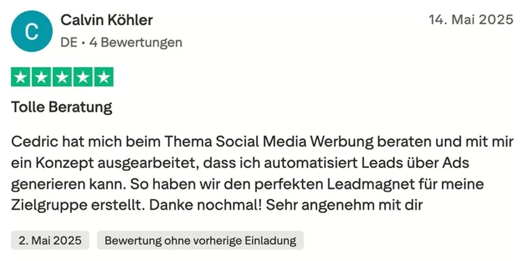 5-Sterne Trustpilot Bewertung: Calvin Köhler