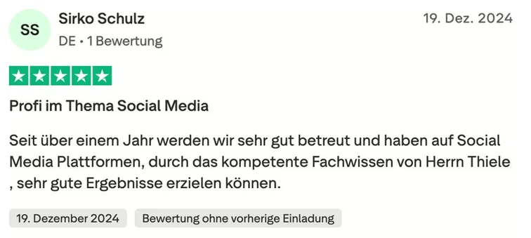 5-Sterne Trustpilot Bewertung: Trustpilot Bewertung