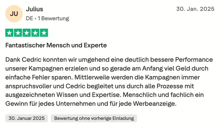5-Sterne Trustpilot Bewertung: Julius